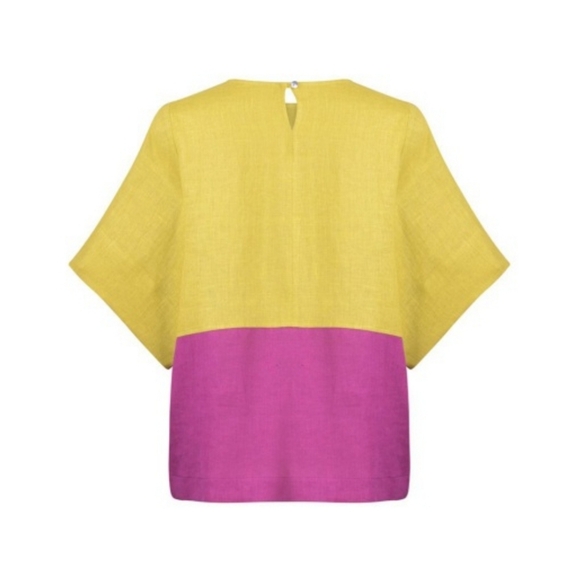 Alembika Linen Color Block Top Size S Small Citron And Purple - Picture 5 of 9
